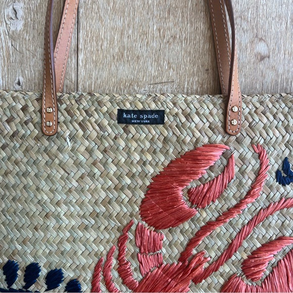 Kate Spade Reyna Cape Cod Straw Lobster Woven Tote Vintage RARE - Picture 2 of 12